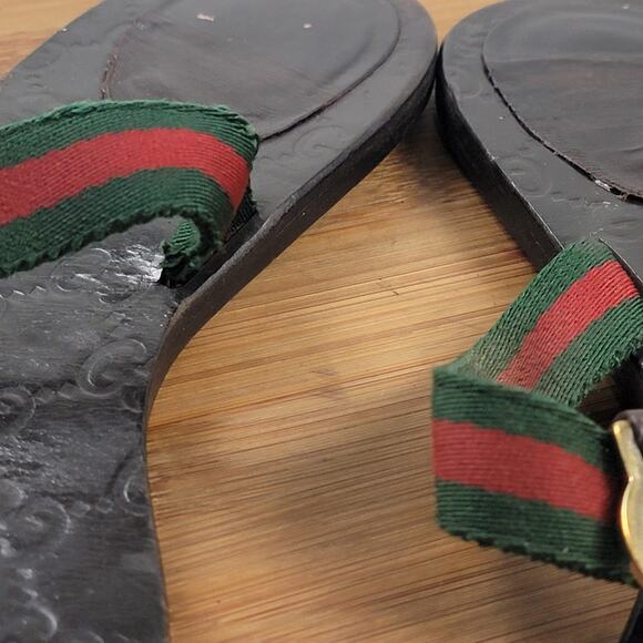 Gucci GG Web Stripe Thong Sandal Dark Brown Monogram Women’s EU 41 US 10 - Picture 14 of 15